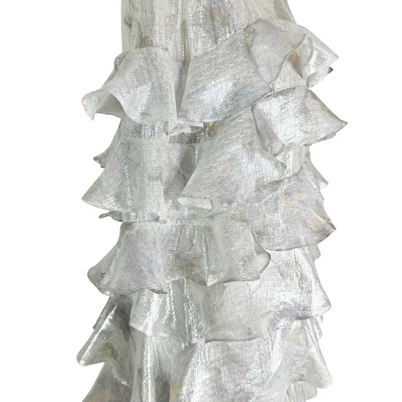 NEW Rebecca Taylor Shadow Lily Metallic Silver Silk
Ruffle Mini Dress Size 12 - Picture 8 of 15